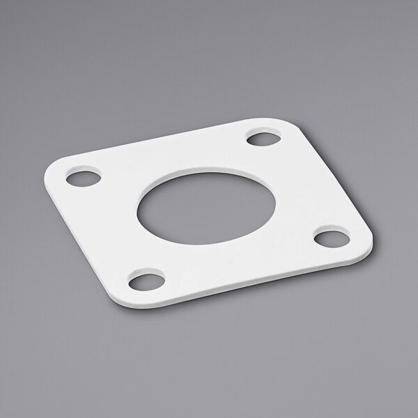 A white square PTFE gasket with a hole in it.