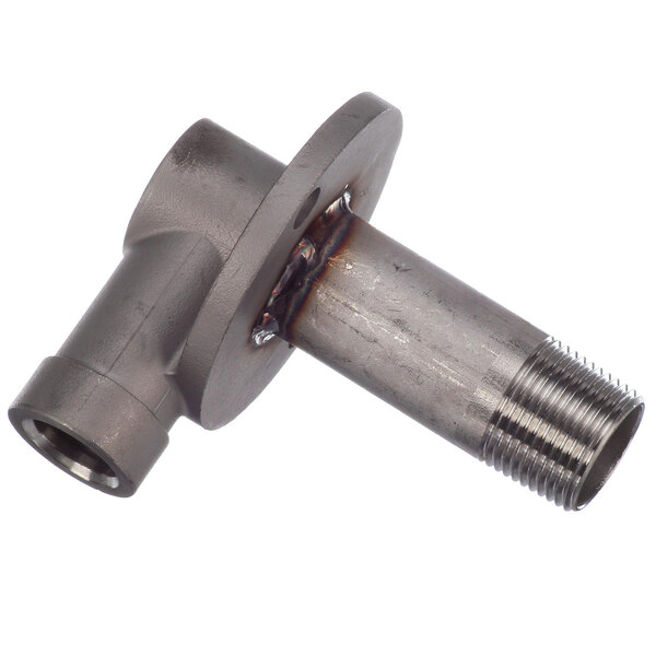 A stainless steel Jackson lower wash temperature manifold with a threaded end.
