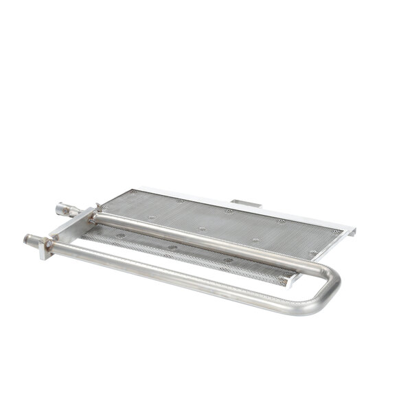 A stainless steel J-burner kit with a handle.
