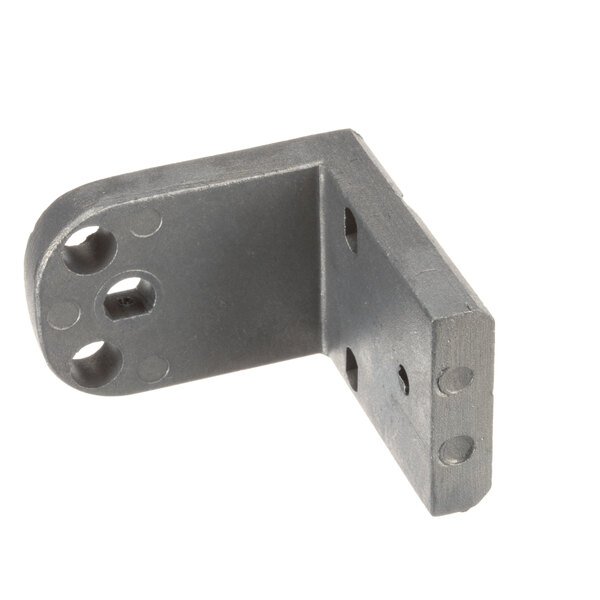 A Maxx Cold metal corner door hinge bracket with two holes.