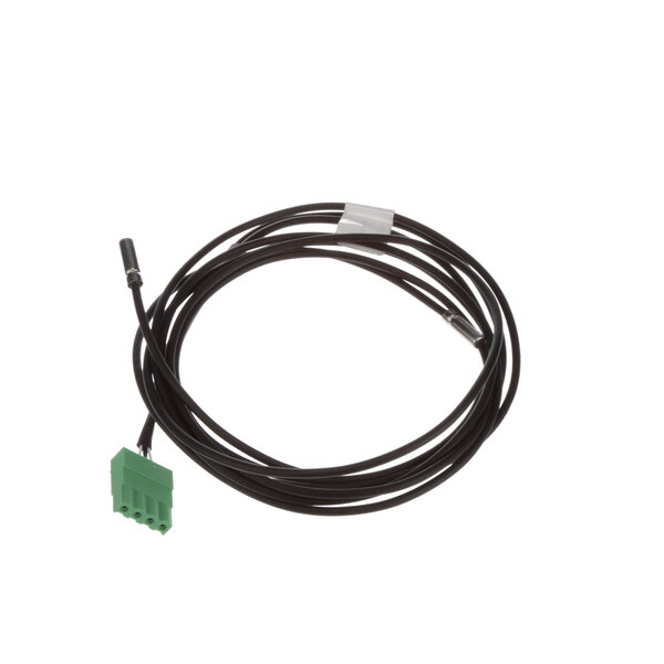 A black wire with a green connector on the end.