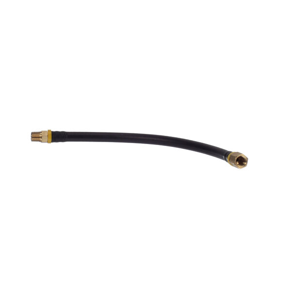 A black cable with gold fittings on the ends.