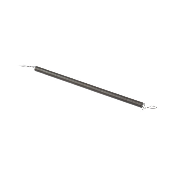 A long black metal rod with two wire ends.