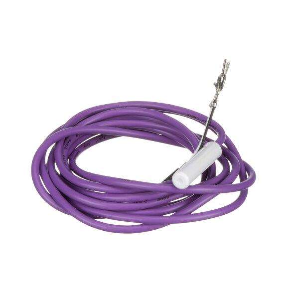 A white object with a purple cable and white plug.