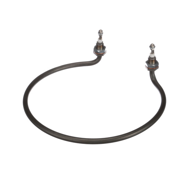 A Quality Espresso heating element with a black wire and metal connectors on one end and screws on the other.