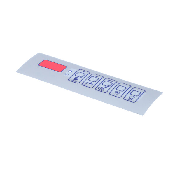 A white rectangular Frigomat push button panel with red buttons and blue numbers.