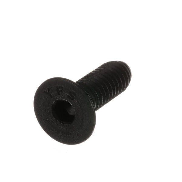 A close-up of a black Hobart screw with a hexagon head.