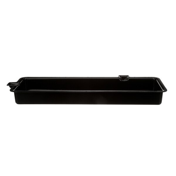 A black rectangular evaporator pan with handles.