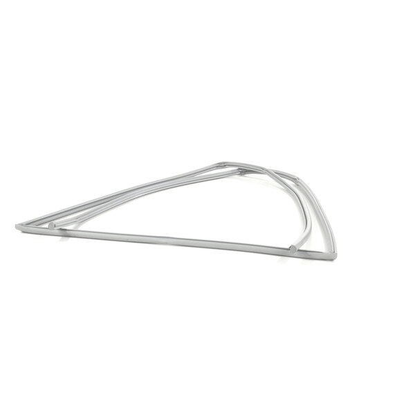 A silver metal triangle shaped gasket.