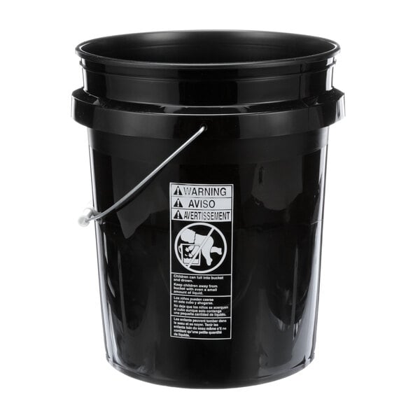 A black Delfield 5 gallon bucket with a handle and a lid.