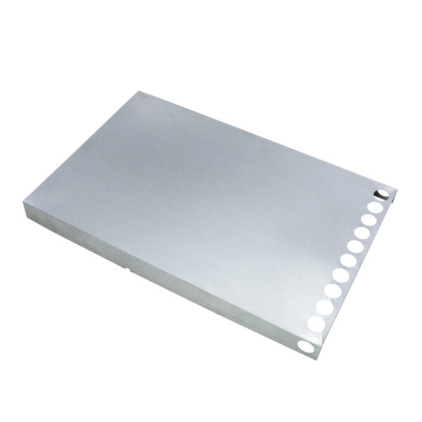 A silver rectangular Cleveland flue plate with holes.