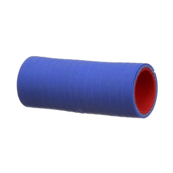 A close-up of a Jackson dishwasher discharge hose, which is blue with red tips.