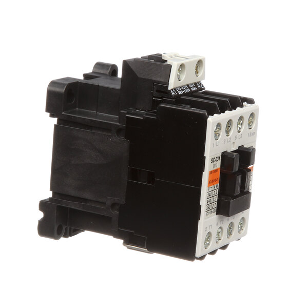 A close-up of a black rectangular Jackson 5945-002-65-00 contactor with black and white electrical components.