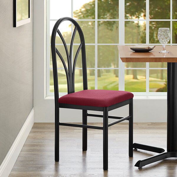 Lancaster Table & Seating Spoke Back Chair with Merlot Fabric Seat - Assembled