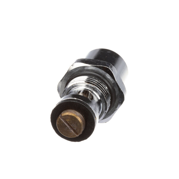 A black and gold metal Aero push button valve connector.