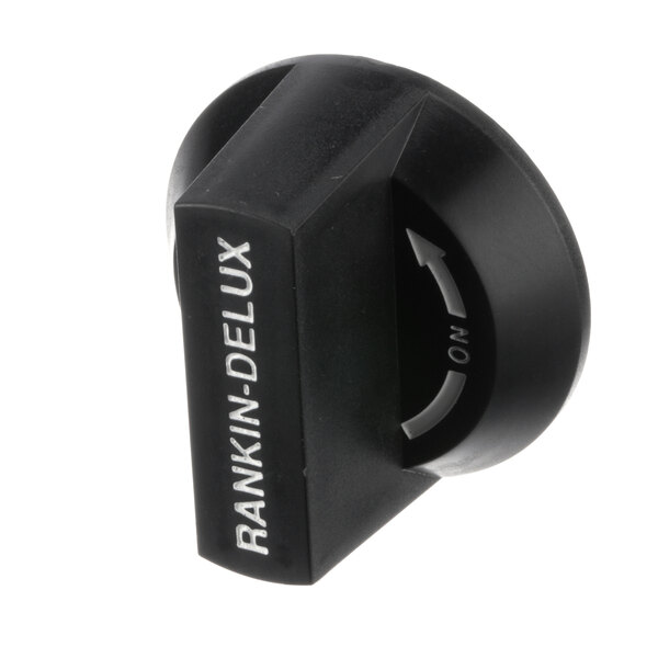 A black plastic knob with white text that says "Rank Deluxe"