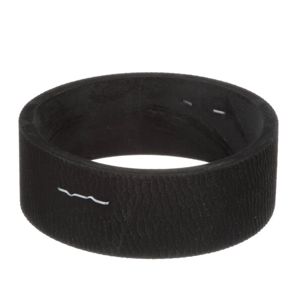 A black rubber ring with white thread.