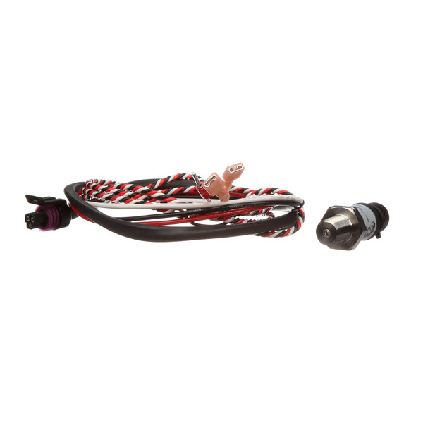 A black and white wire harness with a red and black cable attached to a Jackson Transducer.