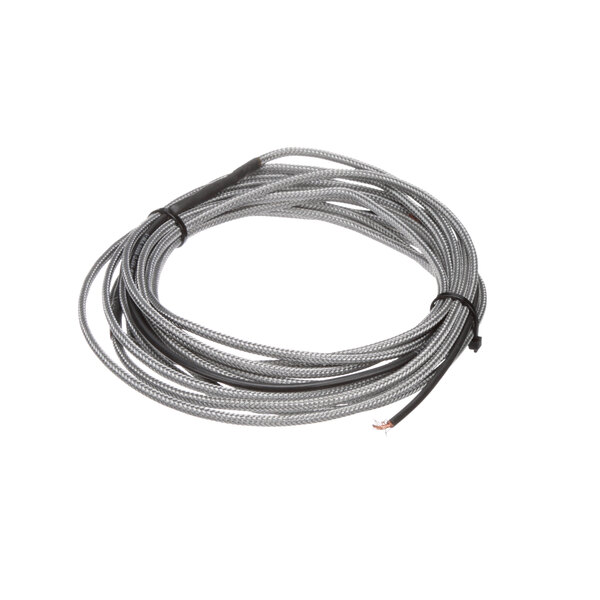 A coil of grey wire with a black and white cable.