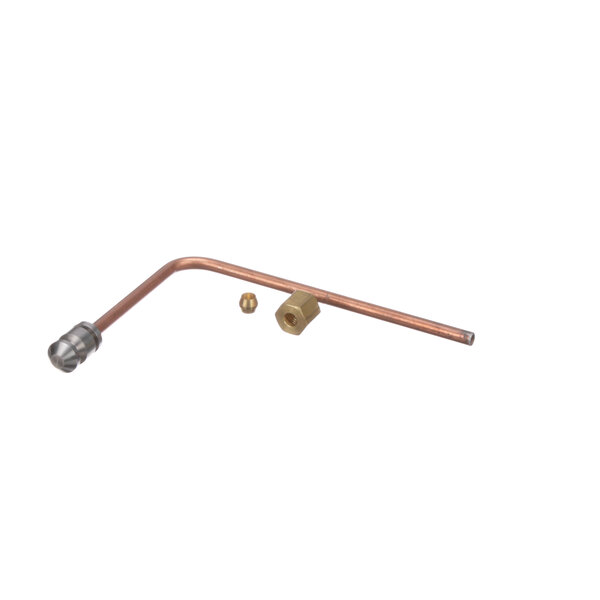 A copper pipe with a brass nut and a brass pipe.