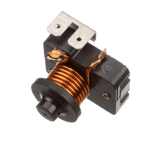 A close-up of a Frigoglass relay with a black and copper coil.