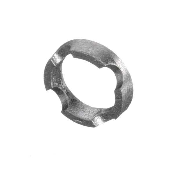 A silver metal Mies 9R Spacer, a circular metal ring with a hole in it.