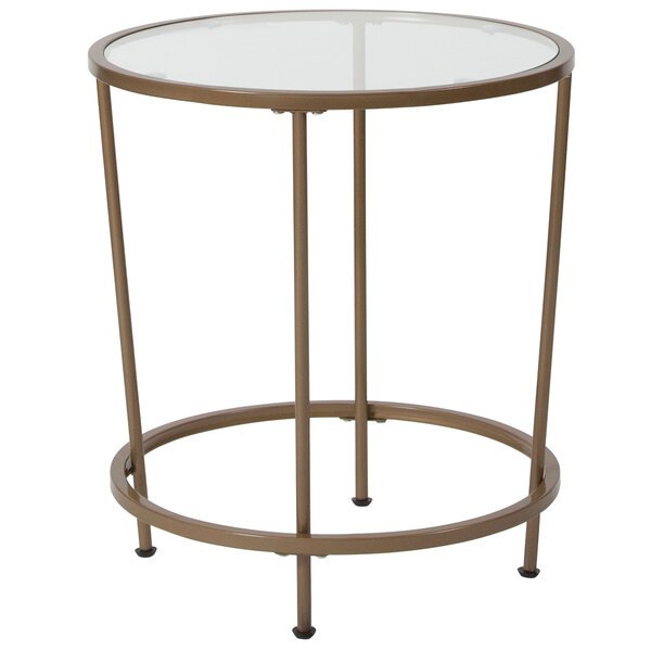 Flash Furniture NAN-JN-21750ET-GG Astoria 19 1/2" x 21 1/2" Round Clear Glass End Table with Matte Gold Metal Legs