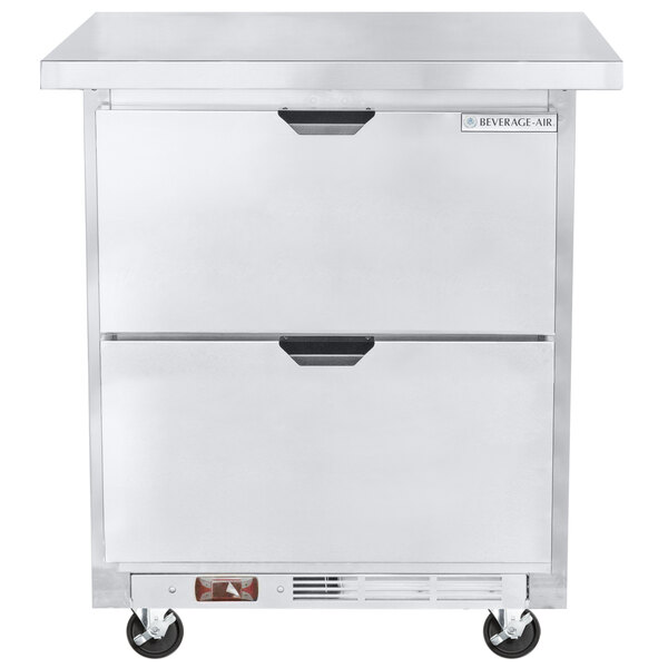 A white Beverage-Air undercounter freezer with two drawers.