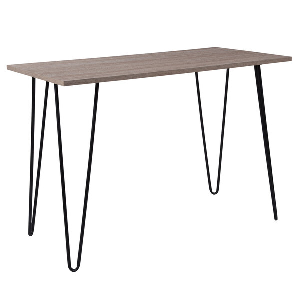 Flash Furniture NAN-JH-1702-GG Oak Park 40 1/4" x 19 3/4" x 27 1/2" Rectangular Driftwood Wood Grain Finish Console Table with Black Metal Legs