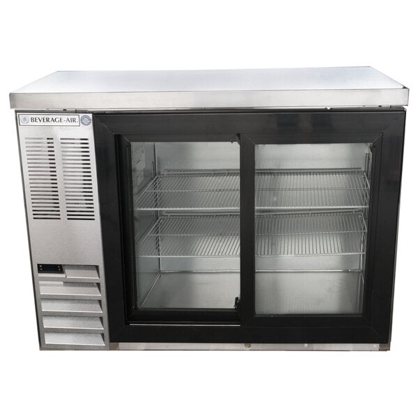 Beverage-Air BB48HC-1-GS-S-27-ALT 48" Stainless Steel Counter Height Sliding Glass Door Back Bar Refrigerator with Left Side Compressor