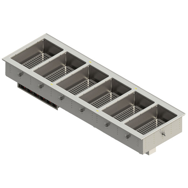 A large rectangular metal container with six compartments.