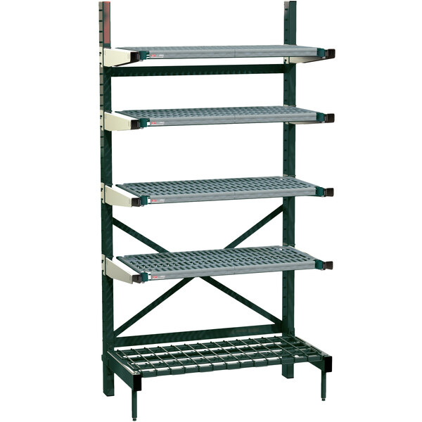 A Metro SmartLever shelving unit with Metroseal shelves and a dunnage base.