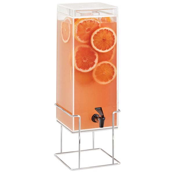 Cal-Mil 22002-3INF-49 Mid-Century 3 Gallon Square Beverage Dispenser with Infusion Chamber and Chrome Wire Base