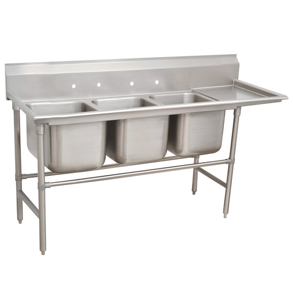 Advance Tabco 94-43-72-36 Spec Line Three Compartment Pot Sink with One Drainboard - 119" - Right Drainboard