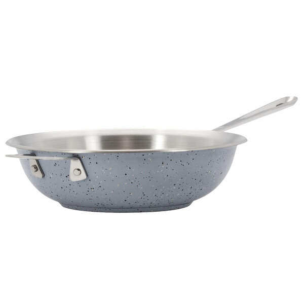 A Bon Chef stainless steel chef's pan with a handle.