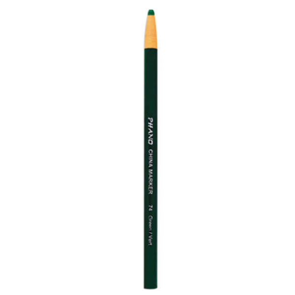 A Dixon Ticonderoga green China marker pencil with a yellow tip.