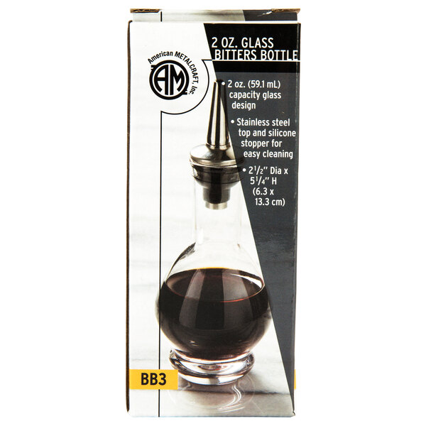 American Metalcraft BB3 2 oz. Clear Glass Bitters Bottle