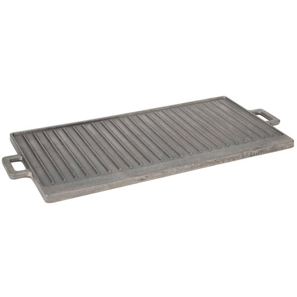 FMP 243-1015 21" x 11" Reversible Cast Iron Griddle and Grill Pan with Handles