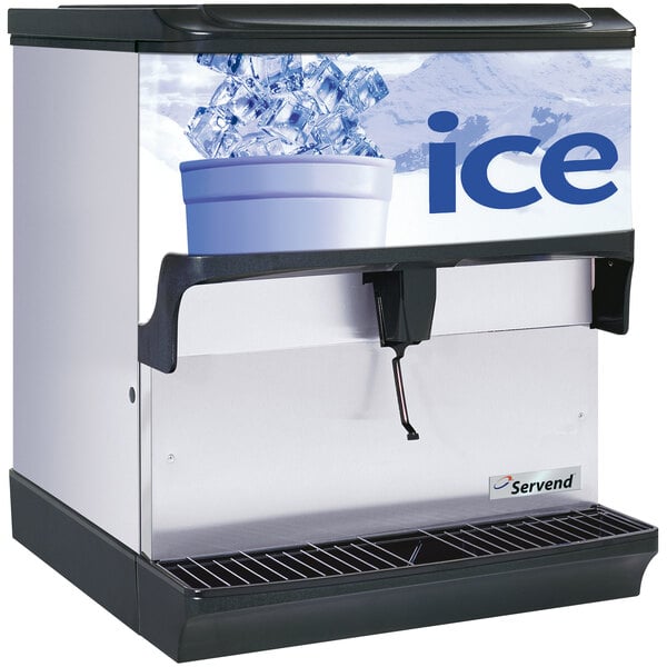 A Servend countertop ice dispenser filled with ice.