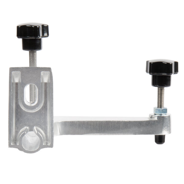 An Avantco L-shaped metal bracket with black screws.