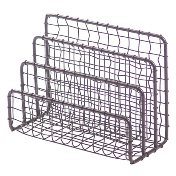A Universal vintage bronze wire mesh file and letter sorter with three baskets.