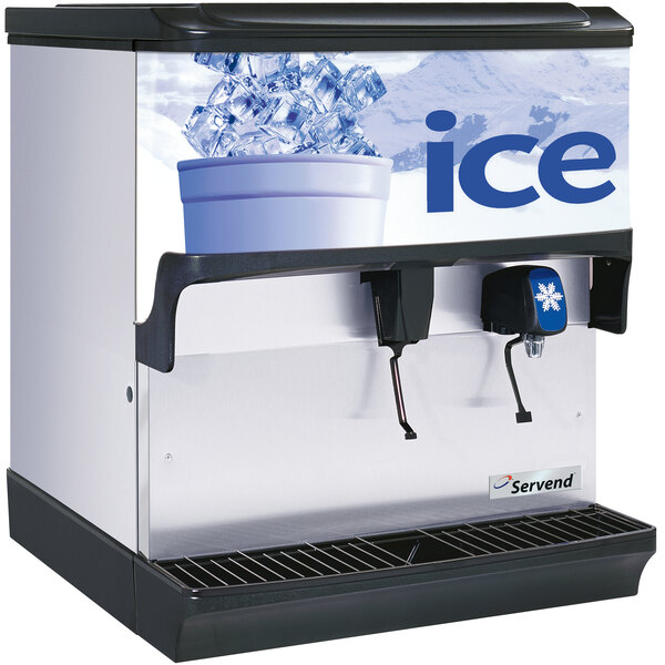 A Servend countertop ice and water dispenser with ice in it.