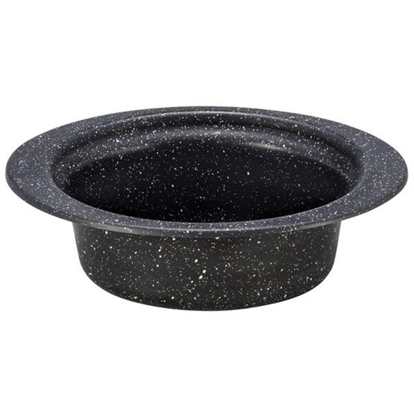 A black oval food pan with a speckled Galaxy design.