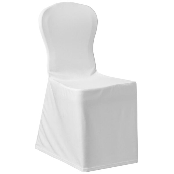 A white Snap Drape Silhouette II chair cover on a white chair.