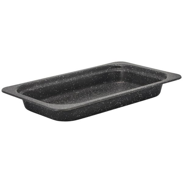 A black rectangular Bon Chef HotStone food pan with specks.