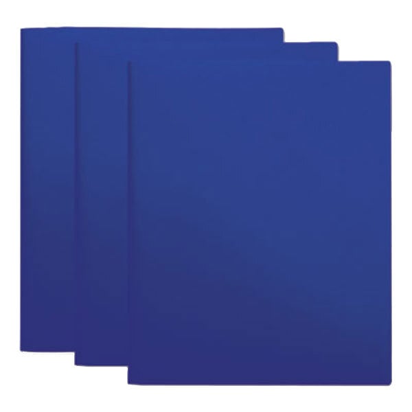 Three blue Universal letter size plastic folders.