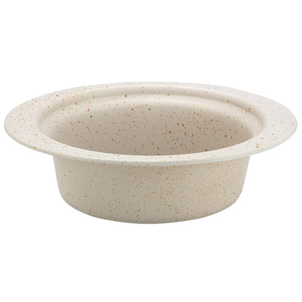 A Bon Chef oval food pan in desert color with orange speckles.