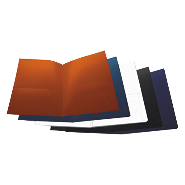 A stack of Universal plastic folders in assorted colors.