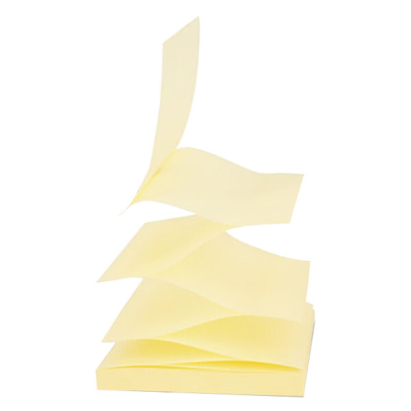 A stack of yellow Universal self-stick pop-up note pads.