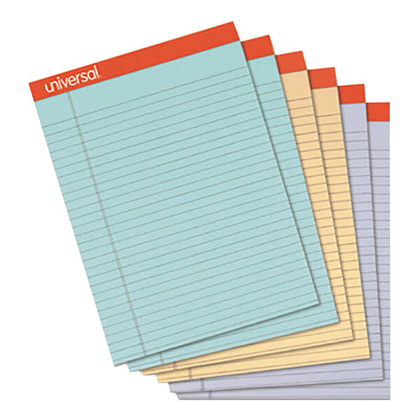 Universal UNV35878 Fashion 8 1/2" x 11" Assorted 3 Color Perforated Wide Ruled Writing Pad   - 6/Pack